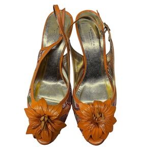 Terre Peck Floral Slingback Heels Women's EU 37.5 US 7.5 Orange Made in Italy
